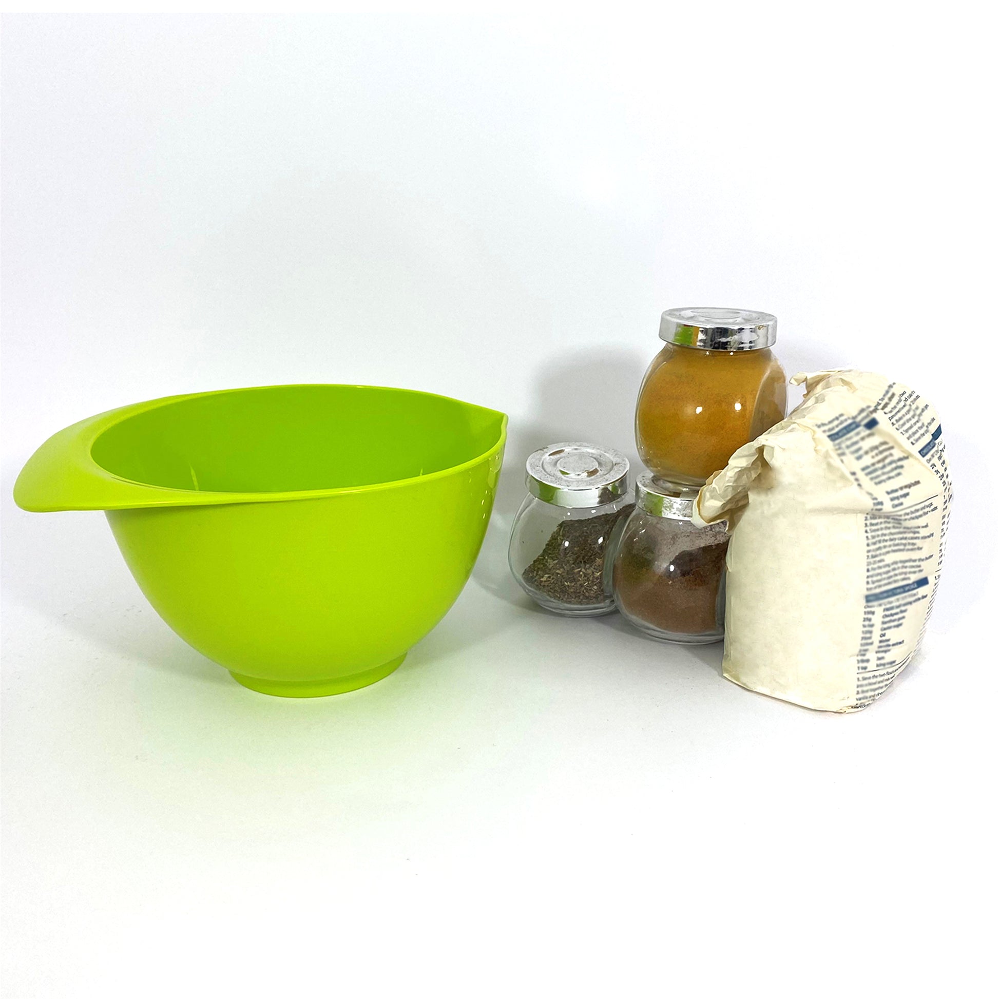 Green plastic bowl set with spouts and handles - WePrep